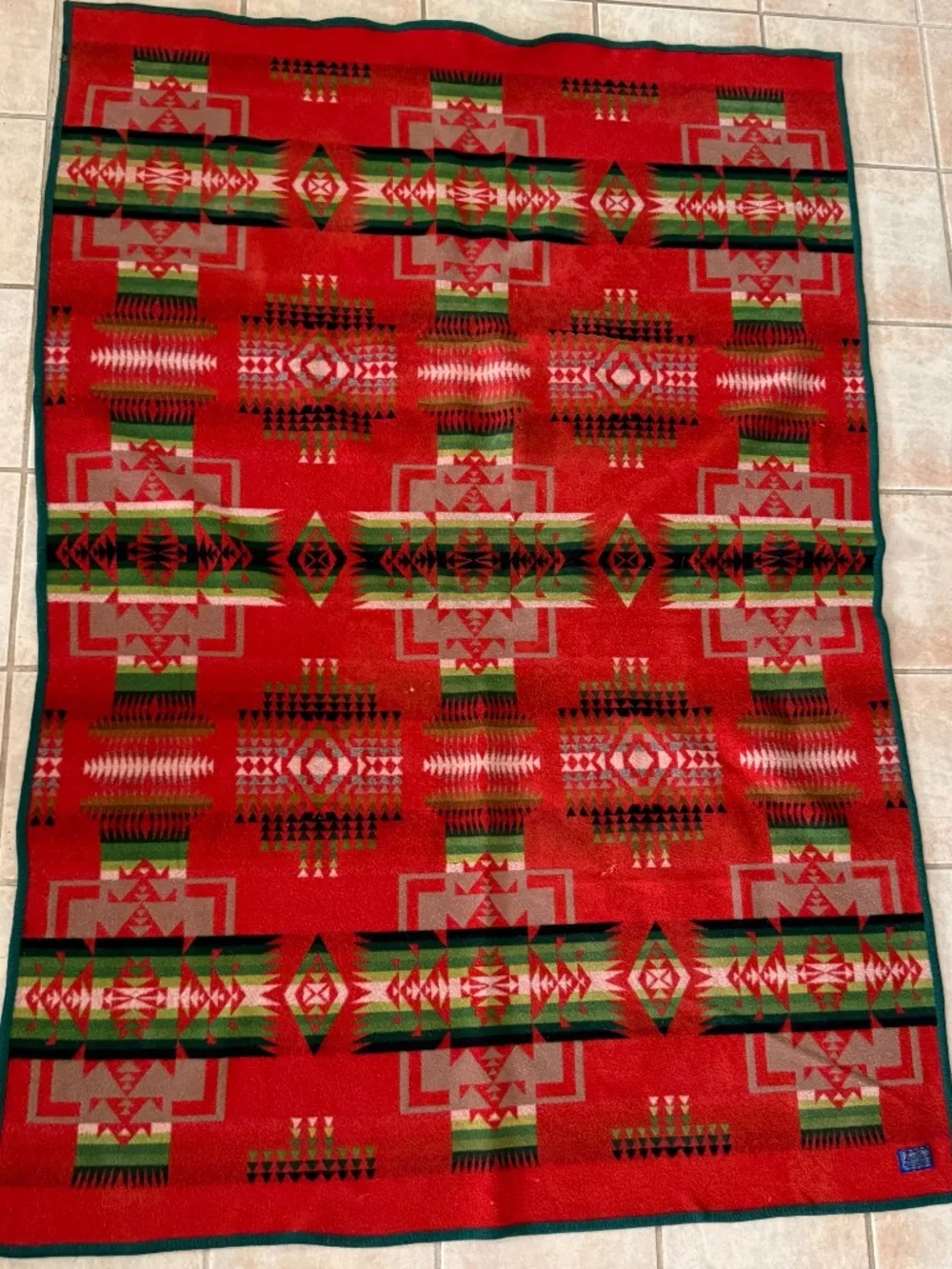 VTG Pendleton Beaver State Wool Blanket Chief Joseph Arrowhead Red Green 76x54